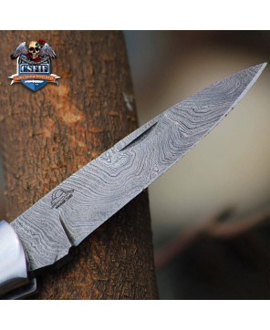 Classic Folding Knife with Damascus Blade and Bone Handle