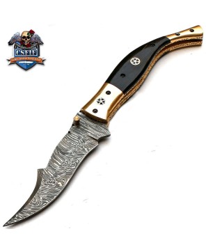 Custom Handmade Folding Knife with Damascus Steel Blade