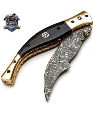 Custom Handmade Folding Knife with Damascus Steel Blade