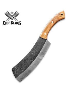 Handmade Carbon Steel Cleaver Knife with Wooden Handle and Sheath