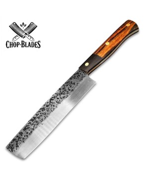 Handmade Carbon Steel Kitchen Knife with Hammered Finish & Sheath