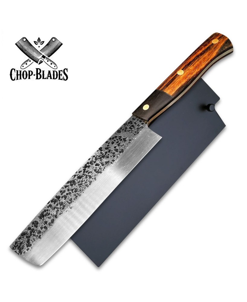 Handmade Carbon Steel Kitchen Knife with Hammered Finish & Sheath