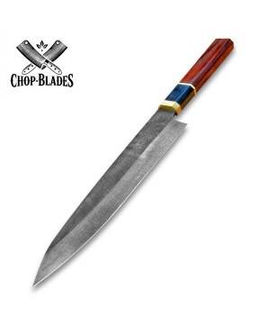 Handmade Carbon Steel Chef Knife with Wooden Handle & Leather Sheath