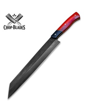 Handmade Carbon Steel Chef Knife with Red Handle & Sheath