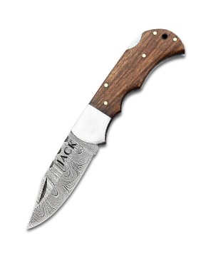 Damascus Steel Pocket Knife with Personalized Handle and Back Lock