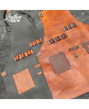 Personalized Leather BBQ Apron with Bottle Holder – Handmade & Adjusta