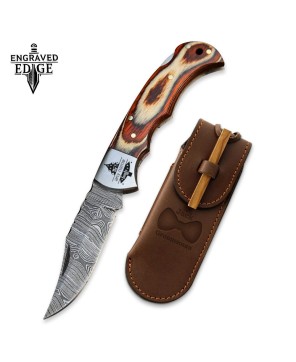 Custom Handmade Damascus Pocket Knife with Color Wood Handle