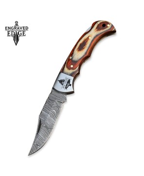 Custom Handmade Damascus Pocket Knife with Color Wood Handle