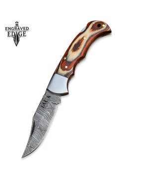 Custom Handmade Damascus Pocket Knife with Color Wood Handle