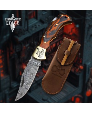 Handmade Damascus Pocket Knife with Stained Wood Handle