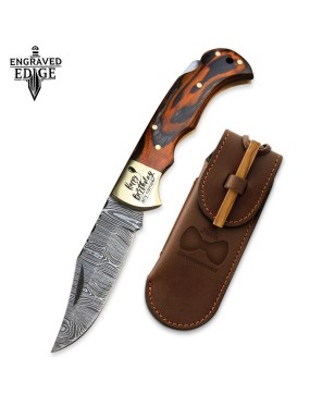 Handmade Damascus Pocket Knife with Stained Wood Handle