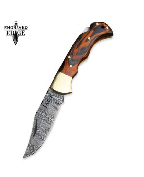 Handmade Damascus Pocket Knife with Stained Wood Handle