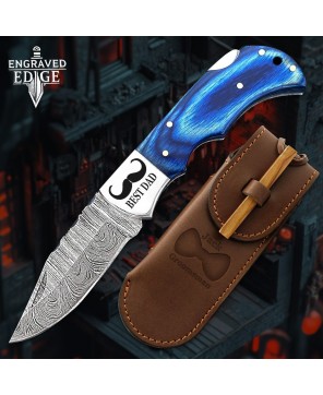 Personalized Engraved Pocket Knife with Damascus Steel Blade