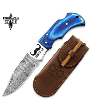 Personalized Engraved Pocket Knife with Damascus Steel Blade