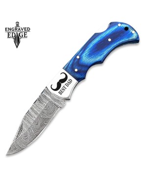 Personalized Engraved Pocket Knife with Damascus Steel Blade