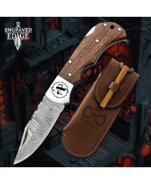 Damascus Steel Pocket Knife with Personalized Handle and Back Lock