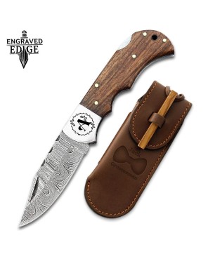 Damascus Steel Pocket Knife with Personalized Handle and Back Lock