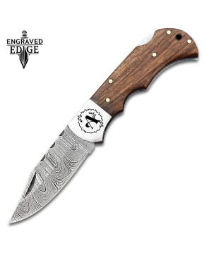 Damascus Steel Pocket Knife with Personalized Handle and Back Lock