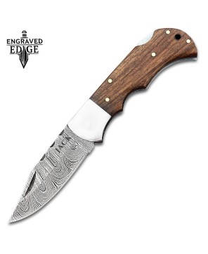 Damascus Steel Pocket Knife with Personalized Handle and Back Lock