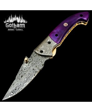 Handmade Damascus Steel Folding Knife with Camel Bone Handle | Durable