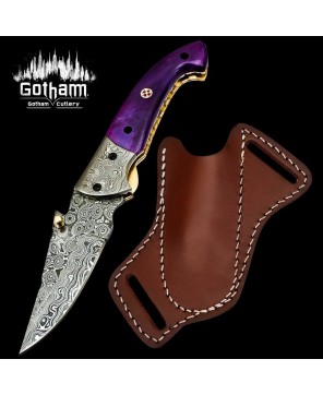 Handmade Damascus Steel Folding Knife with Camel Bone Handle | Durable