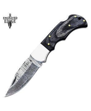 Damascus Steel Pocket Knife with Leather Sheath