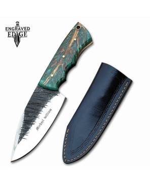 Custom Full Tang Hunting Knife with Pine Cone Handle & Leather Sheath