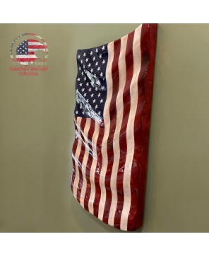 Wavy Wooden American Flag Wall Art – Handcrafted Large Decor