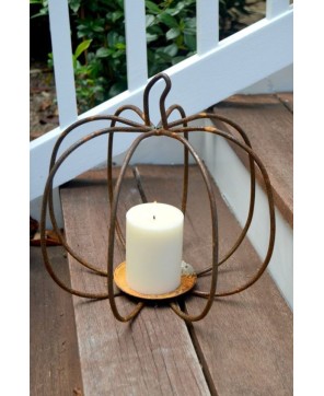 Rustic Metal Pumpkin Candle Holder – Perfect for Fall and Farmhouse