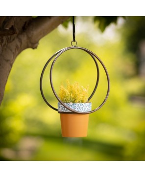 Hanging Metal Ring Planter 14.5"H Brown