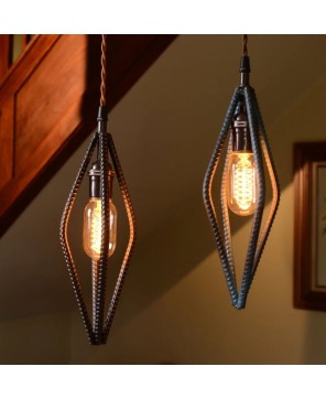 Handcrafted Rebar Pendant Light with Vintage Bulb