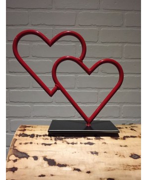 Double Heart Metal Sculpture - A Symbol of Love and Unity