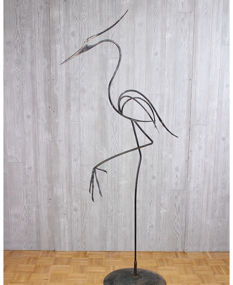 Wrought Iron Stylized Wading Bird Sculpture