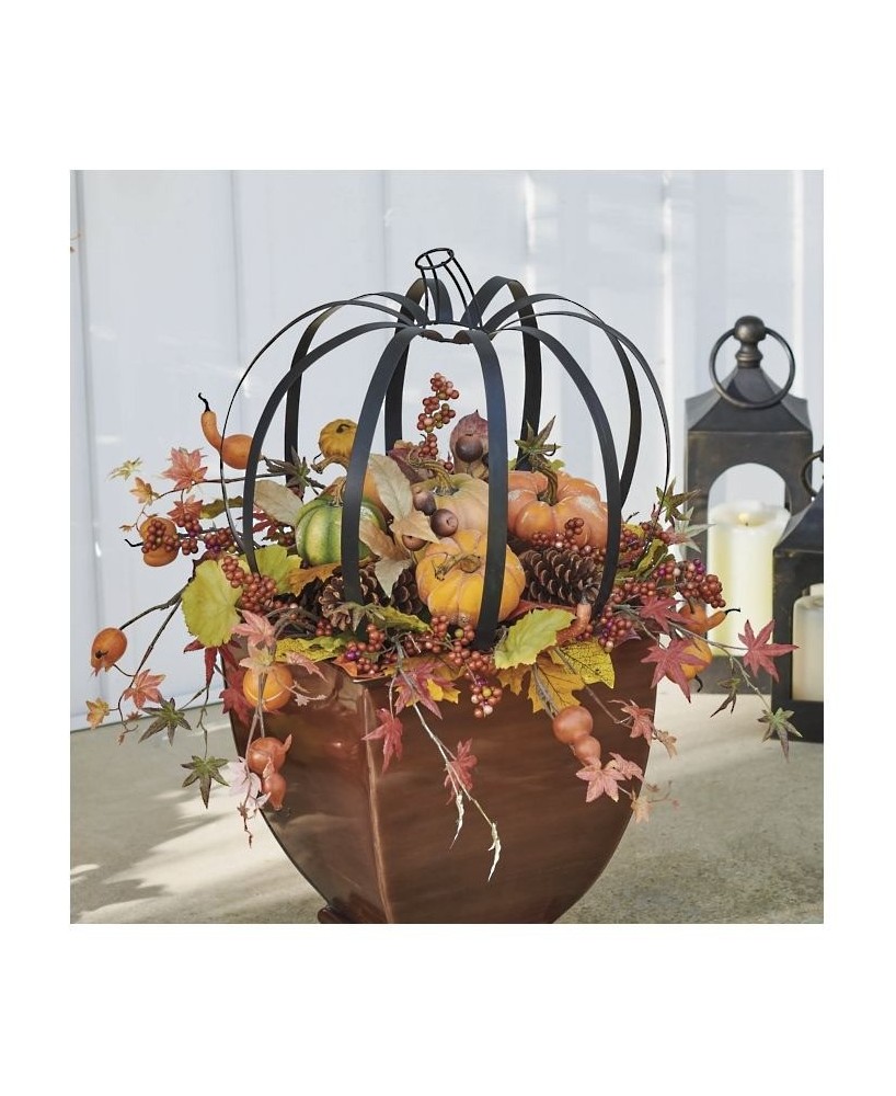 Fall Pumpkin Wire Cage Decor - Autumnal Centerpiece