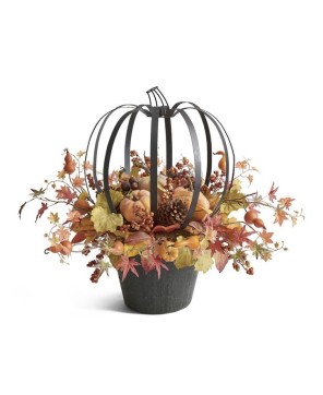 Fall Pumpkin Wire Cage Decor - Autumnal Centerpiece