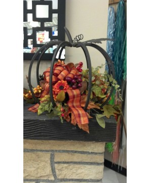 Fall Pumpkin Wire Cage Decor - Autumnal Centerpiece