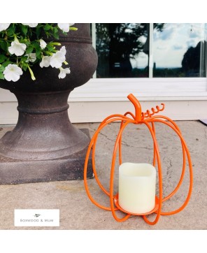 Rustic Metal Pumpkin Candle Holder for Fall Indoor and Outdoor Décor