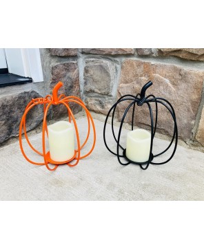 Rustic Metal Pumpkin Candle Holder for Fall Indoor and Outdoor Décor