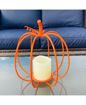 Rustic Metal Pumpkin Candle Holder for Fall Indoor and Outdoor Décor