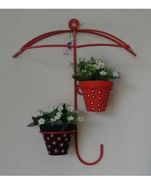 Umbrella Wall Hanging Planter with Hand-Painted Pots