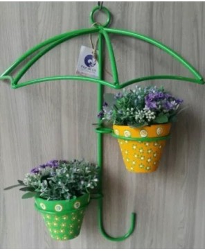 Umbrella Wall Hanging Planter with Hand-Painted Pots