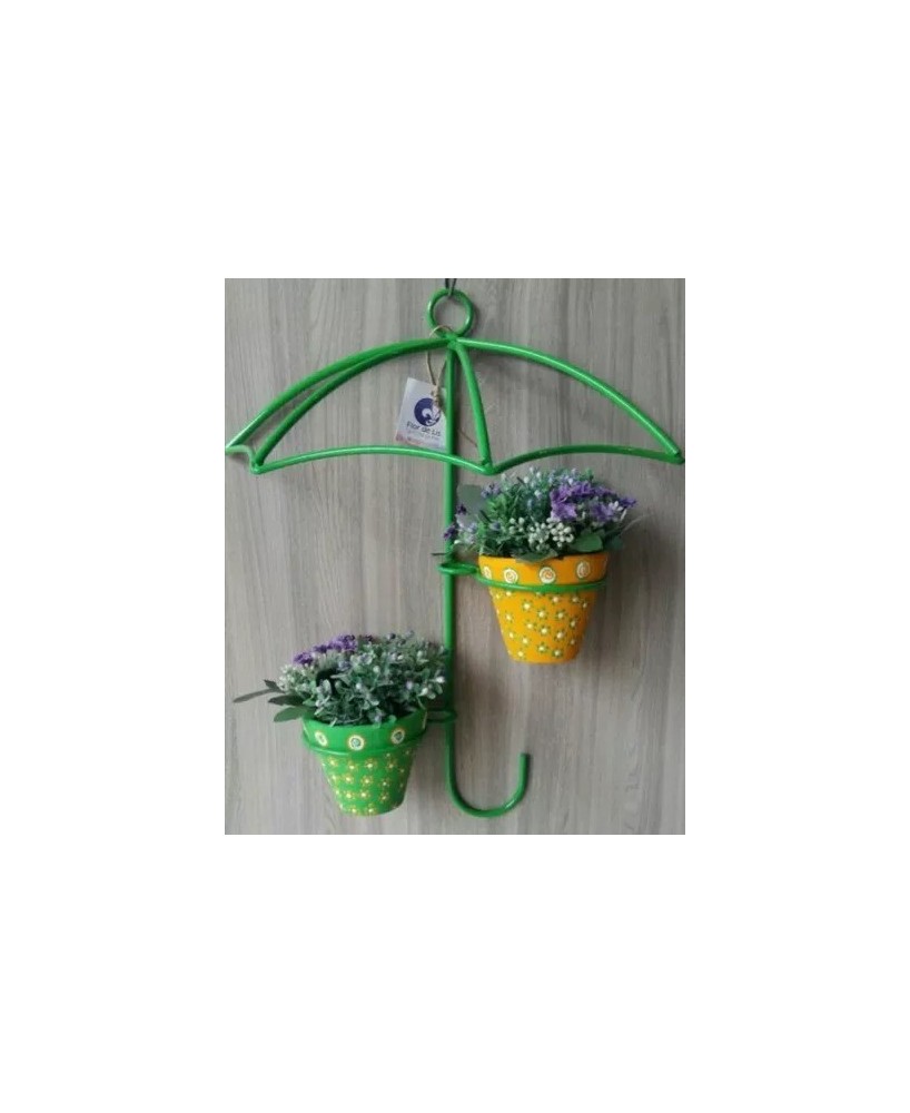 Umbrella Wall Hanging Planter with Hand-Painted Pots