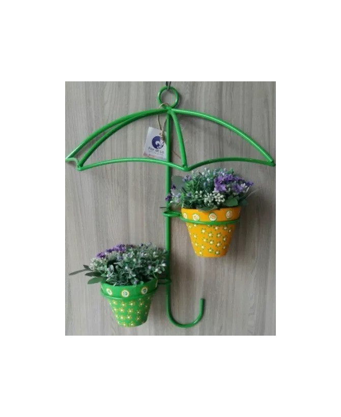 Umbrella Wall Hanging Planter with Hand-Painted Pots