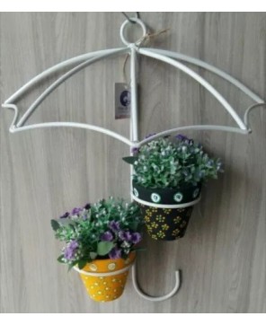 Umbrella Wall Hanging Planter with Hand-Painted Pots