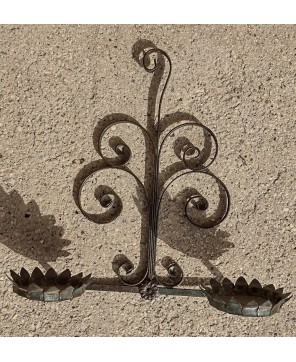 Antique Wrought Iron Floral Tole Double Wall Sconce