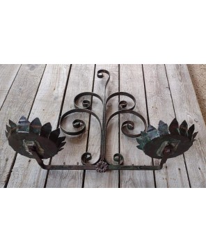 Antique Wrought Iron Floral Tole Double Wall Sconce