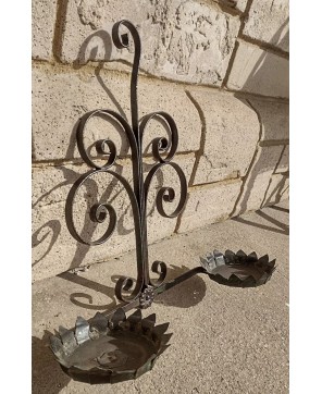 Antique Wrought Iron Floral Tole Double Wall Sconce