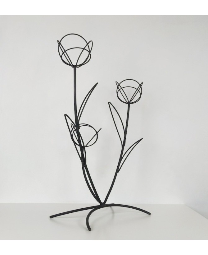 Vintage 1950s French Iron Flower Pot Stand - Elegant Mid-Century Décor