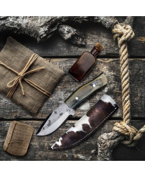 Premium Bushcraft Knife with Carbon Steel Blade and Pakkawood Handle