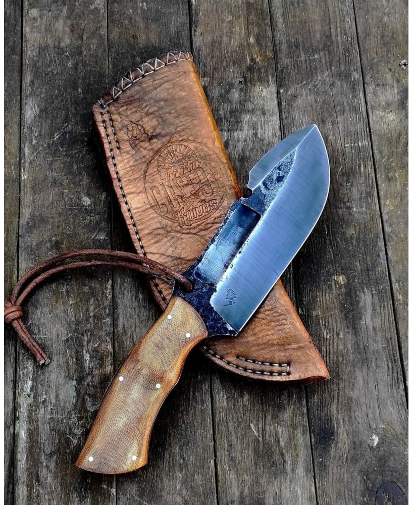 Handcrafted Forged Bushcraft Knife with Leather Sheath